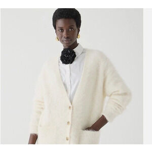 J.Crew Relaxed V-Neck Cardigan Sweater Brushed Alpaca Ivory Quiet Luxury Sz XS